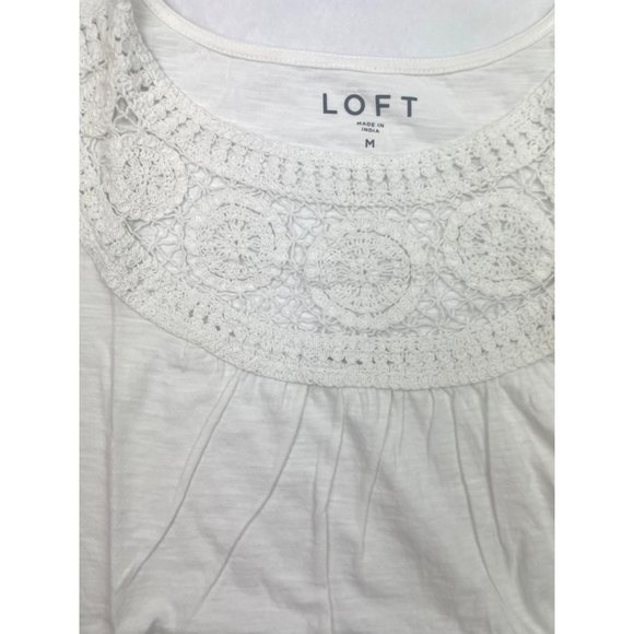 LOFT Women Crochet Yoke Flutter Sleeve Top M - Picture 6 of 16